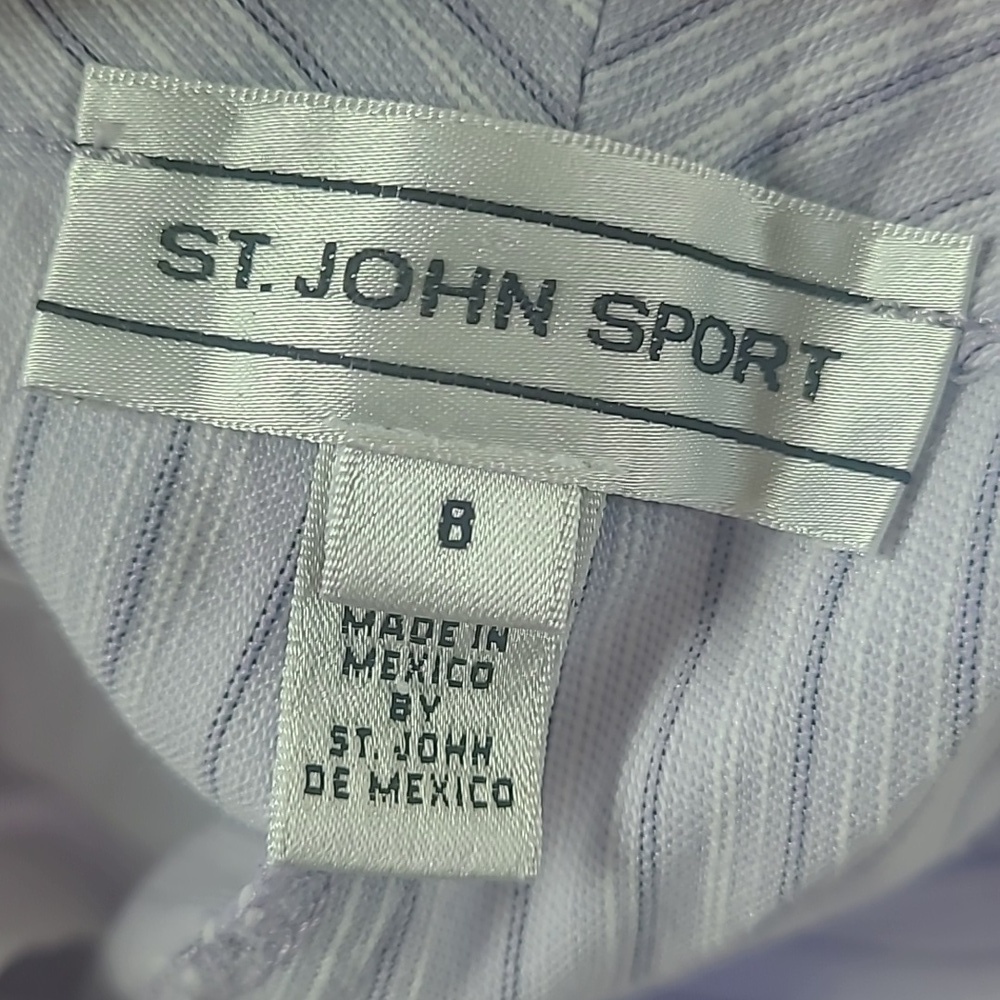 St. John Wide Leg Cropped Trousers White and Lilac Striped Pants Size 8 - Picture 12 of 12